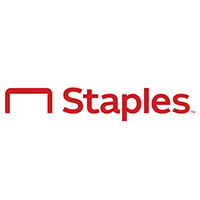 Staples logo in red and white colors with a minimal design.